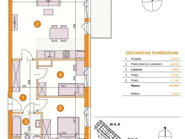 Mieszkanie 57,6m²