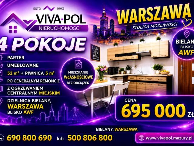 Mieszkanie 52 m², Warszawa