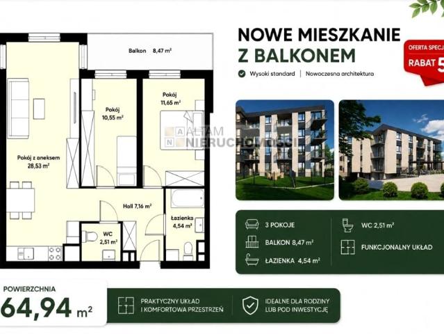 Mieszkanie 64,94 m², Kraków