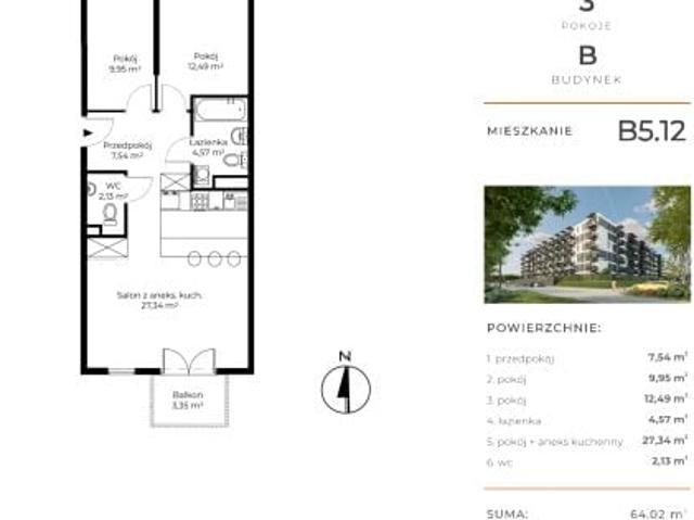 Mieszkanie 64m²