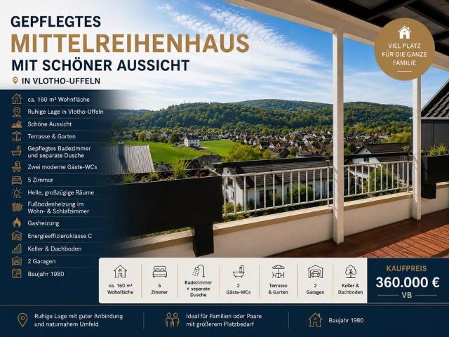Mittelreihenhaus mit schöner Aussicht in Vlotho Uffeln