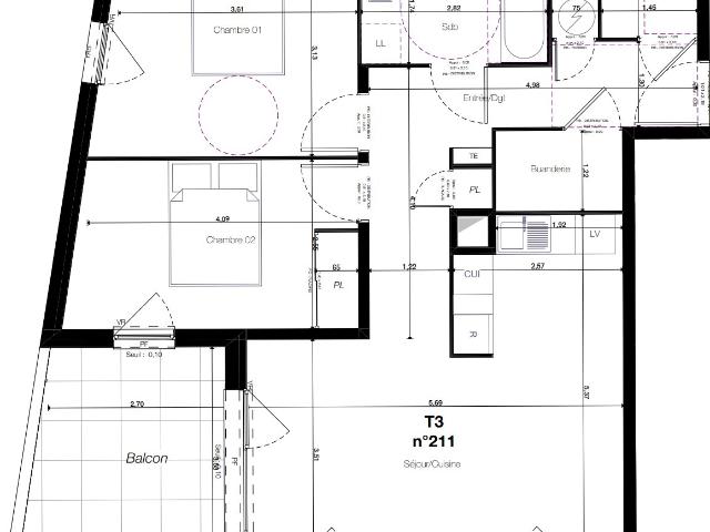 Montpellier Appartement T3 Neuf de 67 m2 avec terrasse