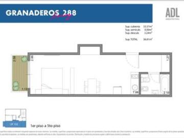 Monoambiente de 36 m2 totales con Balcon al frente