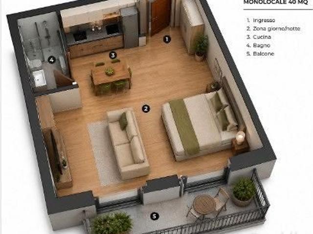Monolocale arredato con balcone Busto arsizio