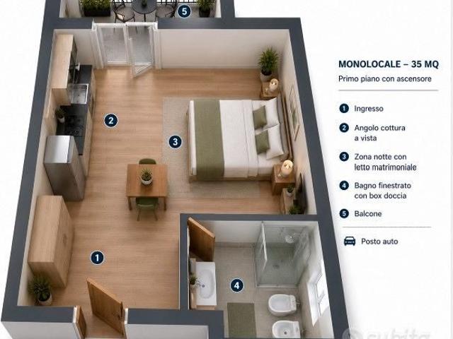 Monolocale con balcone e box auto a Varese