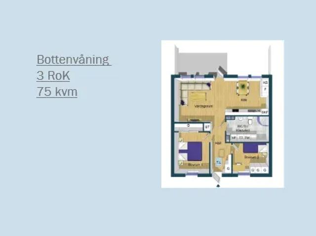 Modern 3 rok med uteplats i naturnära Näsby Ängar 75 m² 11 988 kr