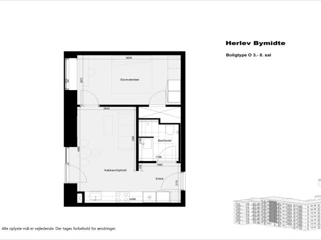 Moderne og lys 2 vær. lejlighed med eksklusiv beliggenhed over Herlev Bycenter