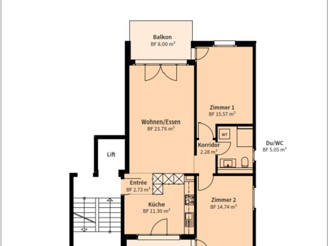 Moderne Wohnung in gepflegter Überbauung mit zwei Balkone!