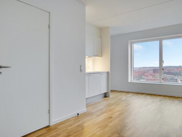 Moderne 1 værelses med fælles tagterrasse i Valby