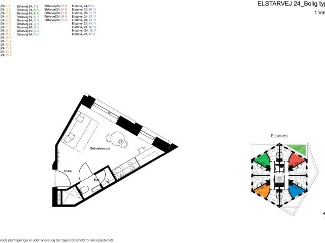 Moderne 1 værelses med fælles tagterrasse i Valby