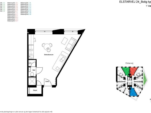 Moderne 1 værelses med fælles tagterrasse i Valby