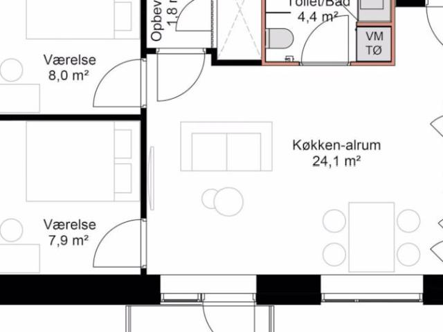 Moderne 3 værelses lejlighed i Odense C