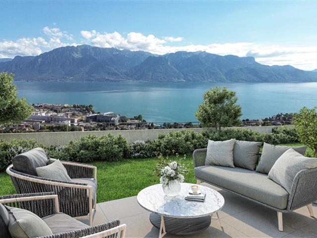 Moderne 3 Zimmer Wohnung mit atemberaubendem Seeblick in Chardonne
