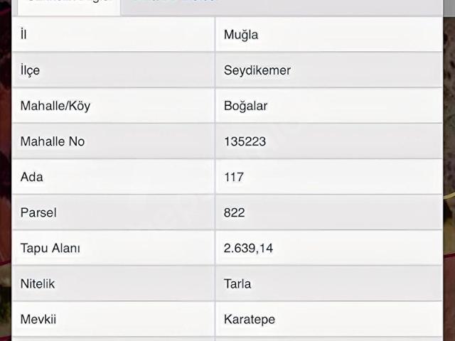 Muğla Seydikemer Boğalar Mevkinde 2639 m2 Müstakil Tapulu