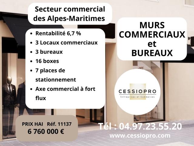 Murs commerciaux et bureaux Rentabilité 6,7 % brut Secteur commercial dynamique ALPES MARITIMES