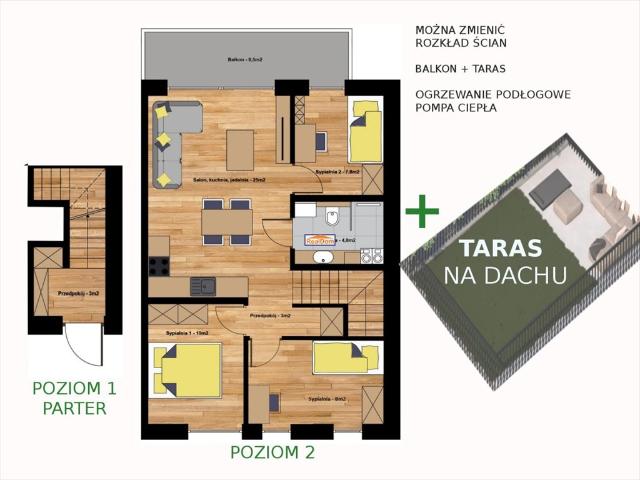 Narożny 4 pokojowy apartament z tarasem na dachu
