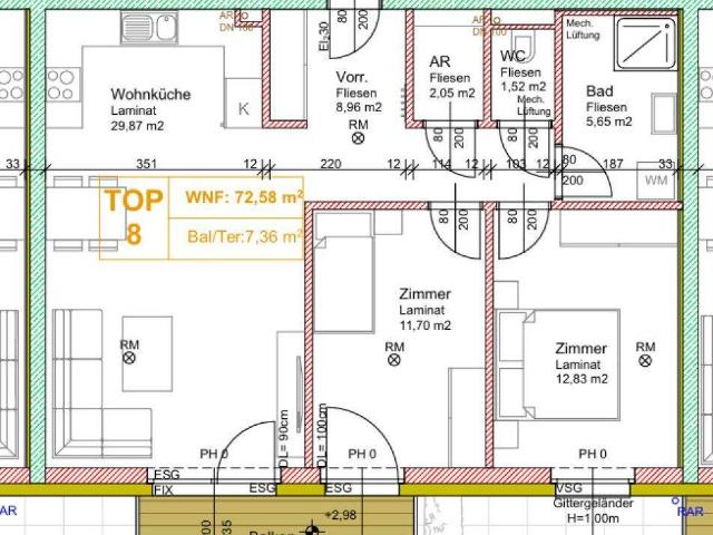 Neubau 3 Zimmer Warm mit Balkon, inkl. BK und 2 PKW Stellplätzen