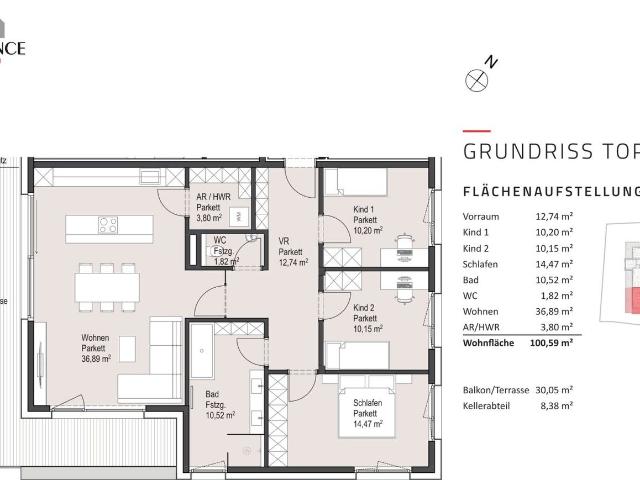 Neubau: 4 Zimmerwohnung mit Terrasse in Parsch Top 8