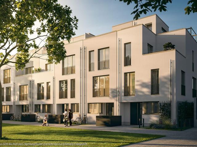 Neubau: Real geteiltes 6 Zi. REH mit 3 Terrassen, Loggia und Süd West Dachterrasse