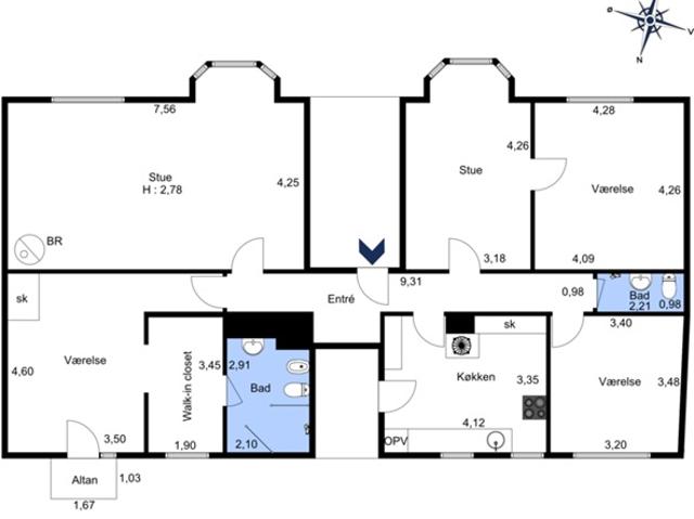 Nice apartment on 177 sqrm 5 room 4 bedroom+1 living room + 2 bath room, Charlottenlund, København