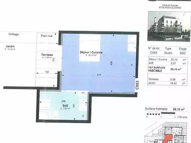 Noisy le Grand 93160 Location appartement 1 pièce t1 jardin terrasse