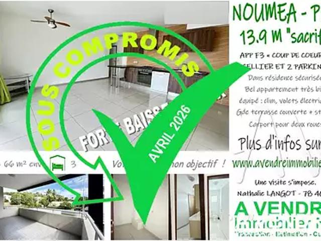 Nouméa 98800 Achat / Vente appartement 3 pièces t3 terrasse parking
