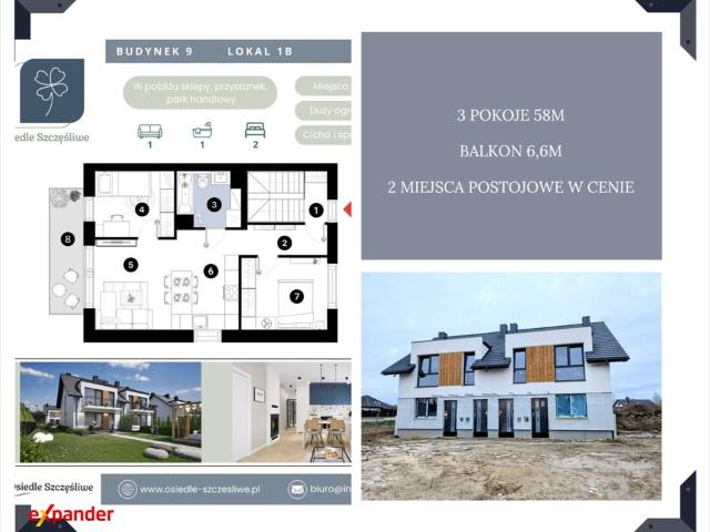 Nowe 3 pokojowe mieszkanie z balkonem, miejsca w cenie