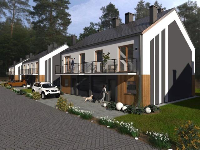 Nowoczesny dom bliźniak z garażem i ogrodem, 123 m²