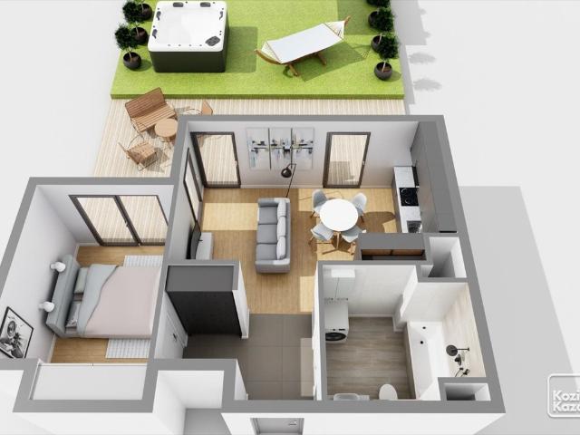 Nowoczesny 2 pokojowy apartament z 100 m² tarasem