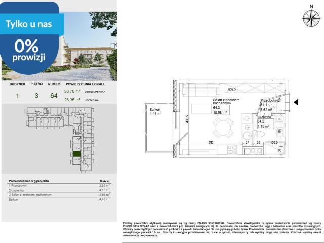 Nowoczesne 26m² mieszkanie z balkonem w Osielsku