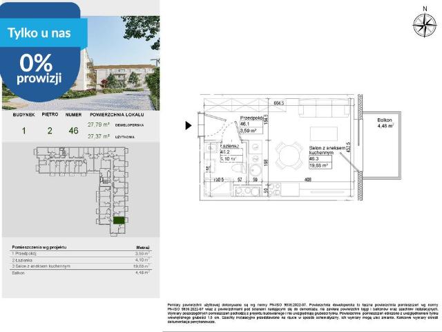 Nowoczesne 27,37 m² z balkonem, blisko natury i usług