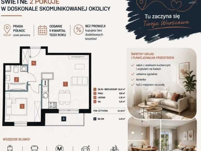 Zapraszam do nowoczesnego 2 pokojowego mieszkania z balkonem na Pradze Północ