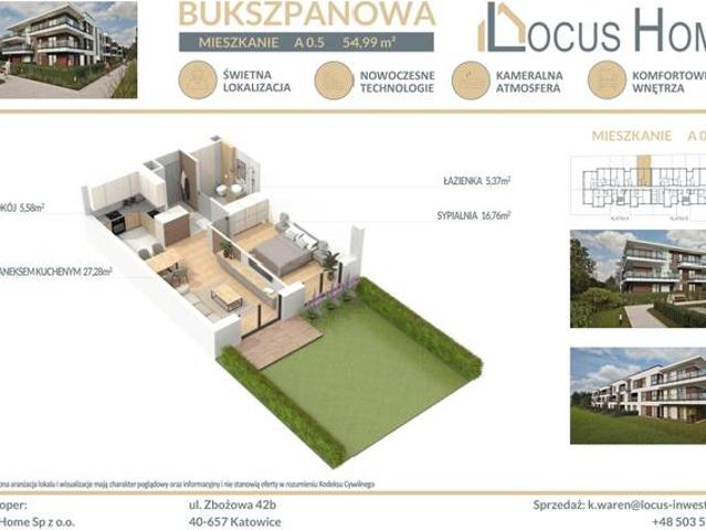 Nowoczesne 2 pokojowe mieszkanie z ogródkiem