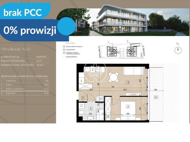 Do sprzedania nowoczesne 2 pokojowe mieszkanie z ogródkiem i garażem