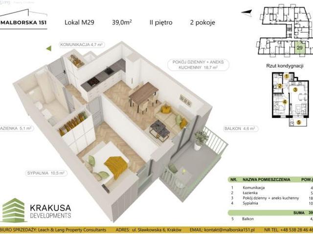 Nowoczesne 2 pokojowe mieszkanie z balkonem w Krakowie