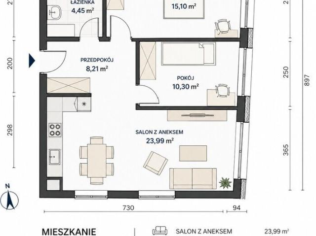 Nowoczesne 3 pokojowe mieszkanie 62,5 m² z dużymi przeszkleniami