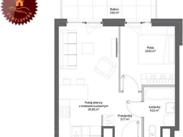 Nowoczesne 3 pokojowe mieszkanie w stanie deweloperskim, 36 m2