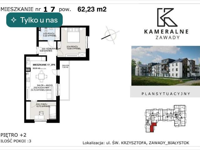 Nowoczesne 3 pokojowe mieszkanie z balkonem w Zawadach