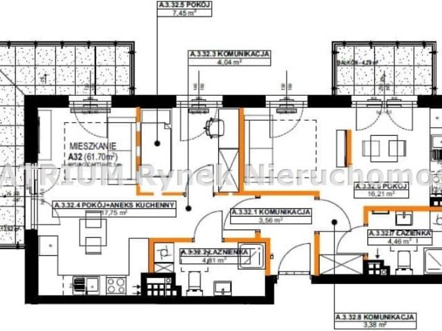 Nowoczesne 3 pokojowe mieszkanie z dużym balkonem