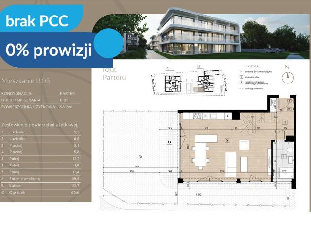 Na sprzedaż nowoczesne 4 pokojowe mieszkanie z ogródkiem i balkonem