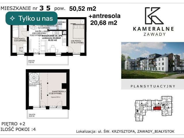 Nowoczesne 4 pokojowe mieszkanie z antresolą i balkonem