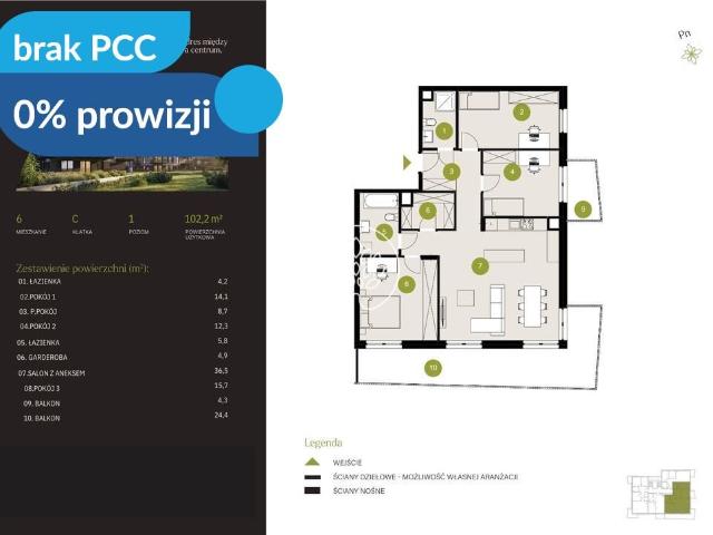 Nowoczesne 5 pokojowe mieszkanie z balkonem i ogródkiem