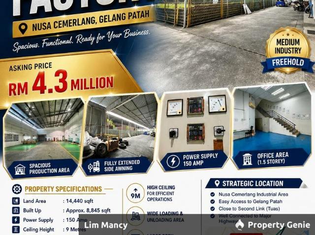 Nusa Cemerlang Gelang Patah Semi Detached Medium Industrial For Sale