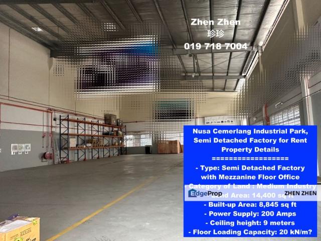 Nusa Cemerlang Industrial Park, Semi Detached Factory for Rent