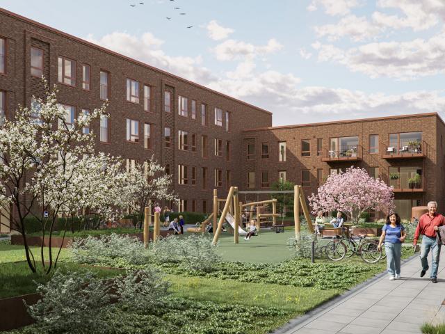 Nybygget lejlighed med fælles tagterrasse