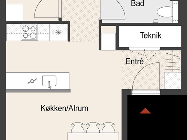 Nybygget lejlighed med fælles tagterrasse
