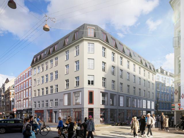 Nyrenoveret butikslejemål synligt fra krydset ved Vesterbrogade/Værnedamsvej