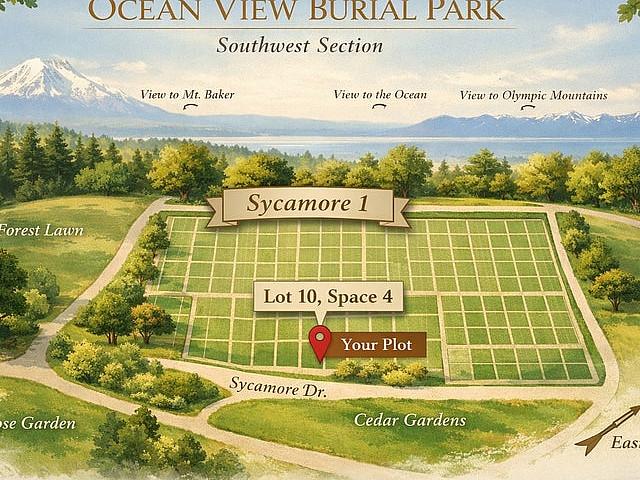 Ocean View Cemetery Plot For Sale Lot 10. Space 4, Sycamore 1