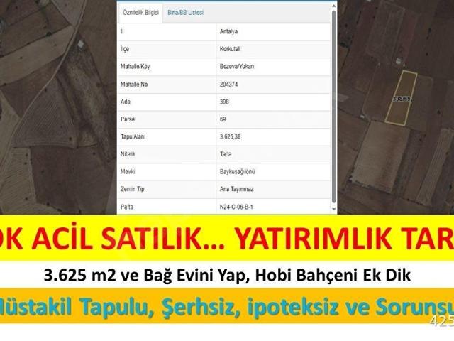 Çok Acil Satılık Yatırımlık Tarla