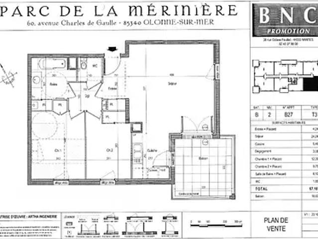 Olonne sur Mer 85340 Location appartement 3 pièces t3 au dernier étage parking